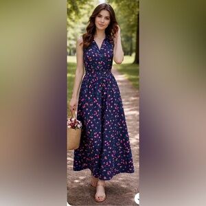 NWT JCrew Navy Cherry-Print Midi Shirt Dress